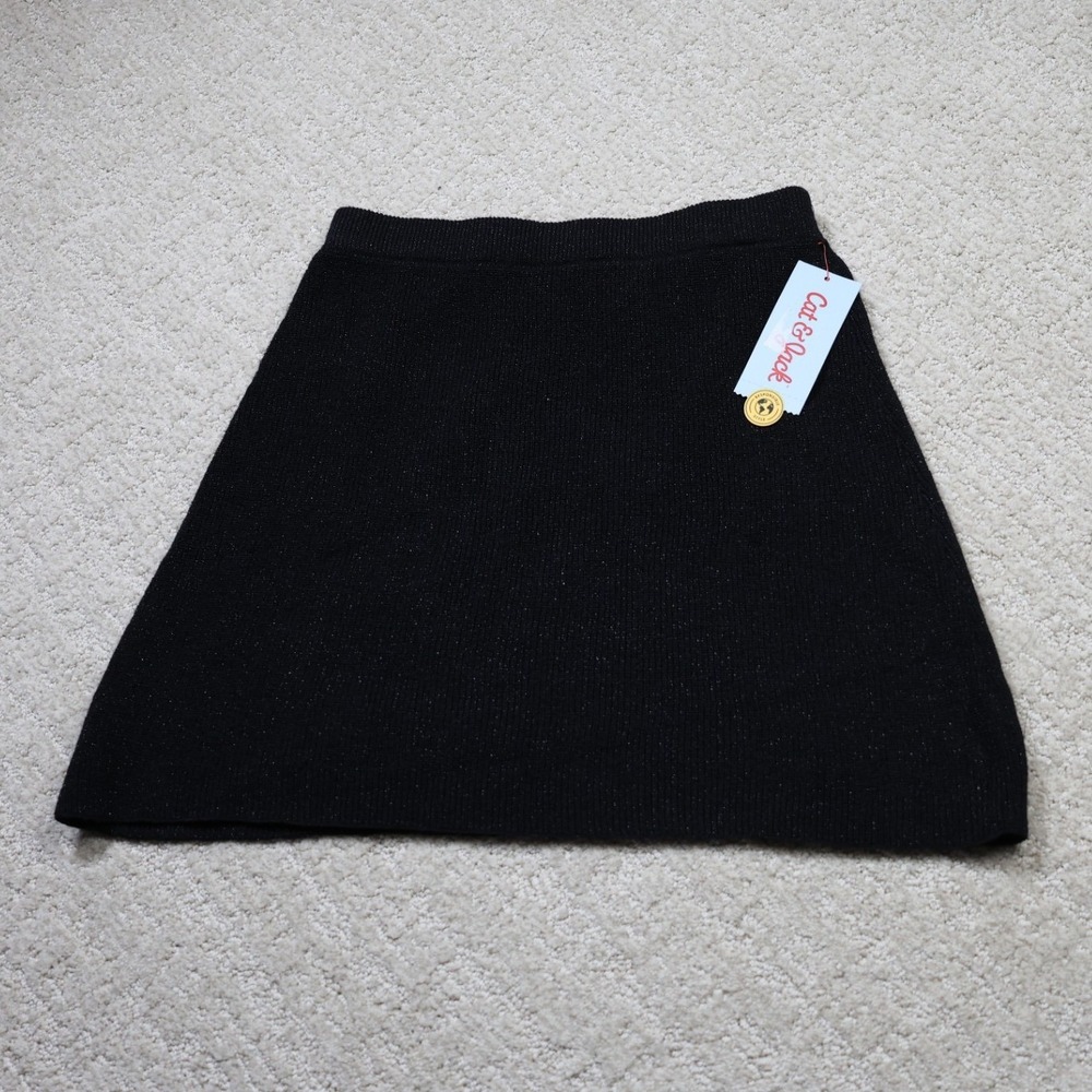Cat & Jack Girls Black Metallic Knit Skirt L 10/12 Sparkle Sweater Skirt